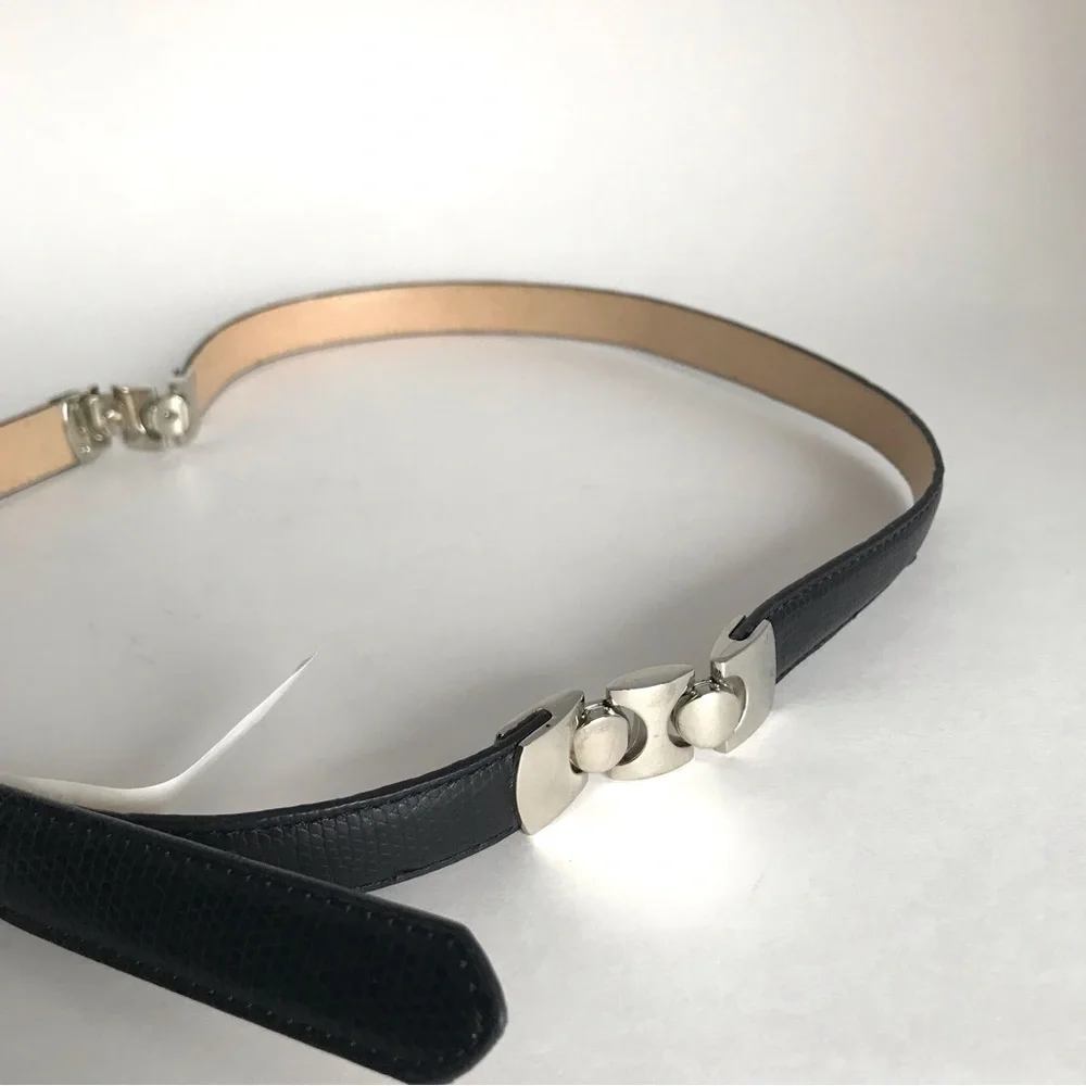 Vegan Leather Belt Black Silver Buckle (M/L) NWOT!